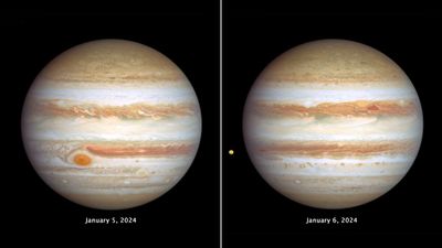 Hubble Telescope spies stormy weather and a shrinking Great Red Spot on Jupiter (video)