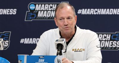 Fired Long Beach State coach Dan Monson hilariously poked fun at his unusual situation in March Madness remarks