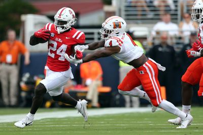 Mercer DB Tavion McCarthy hit the very top sticks on a vertical jump tester for an eye-popping 44-inch vert
