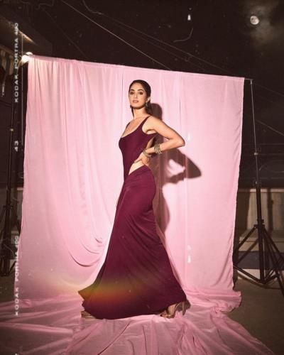 Sini Shetty Radiates Elegance In Vibrant Purple Ensemble Photoshoot