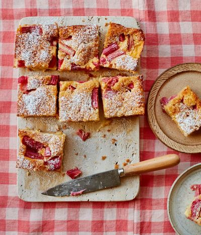 Ravneet Gill’s rhubarb and custard traybake recipe