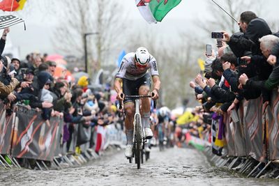 Mathieu van der Poel wins record-equalling third Tour of Flanders with 45km attack