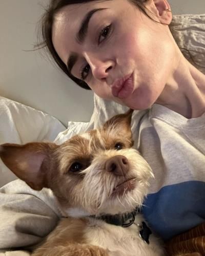Lily Collins Spreads Easter Cheer With Furry Friend Selfie