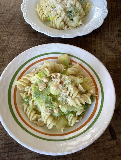 Rachel Roddy’s fusilli with leek, potato, parmesan and hazelnuts – recipe