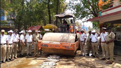 Police destroy modified motorcycle silencers in Hubballi
