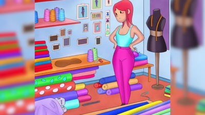 Only those with hawk eyes can spot the hidden sewing machine in this colorful fashion boutique