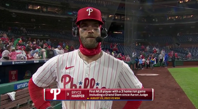 Bryce Harper poked fun at himself for throwing the ball around the horn with a runner on base