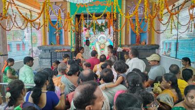 Devotees offer prayers at Nukalamma temple ahead of Kotta Amavasya festival in Vizianagaram