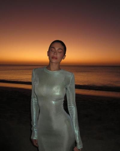Kylie Jenner Stuns In Silver Outfit On Beach Photoshoot