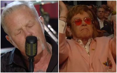 "Sir Elton helped cover Nothing Else Matters, and tonight, you can see us return the favor!" Watch a clip of Metallica performing a rollocking cover of Elton John classic, Funeral For A Friend/Love Lies Bleeding, with Elton looking on approvingly