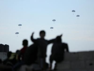 US Military Conducts Aid Drop In Northern Gaza