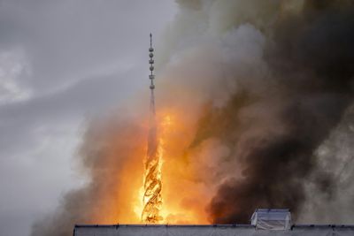 Firefighters Battle Copenhagen Landmark Fire For Second Day