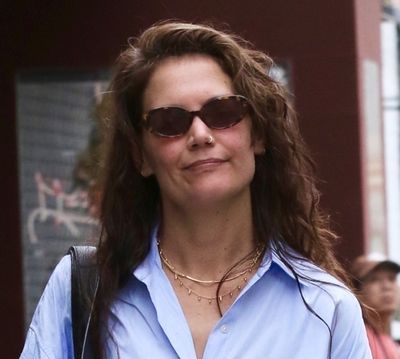 Katie Holmes Mixes Business Casual With Birkenstock-Like Sandals