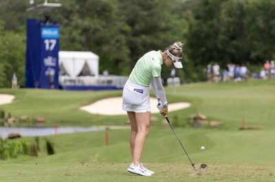 Nelly Korda, boosted by an apple, trails by two at LPGA’s Chevron Championship after late birdie run