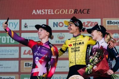 Celebrating Victory: Lorena Wiebes And Cycling Team Triumph Together