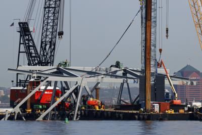 Salvage Crews Focus On Debris Removal At Key Bridge