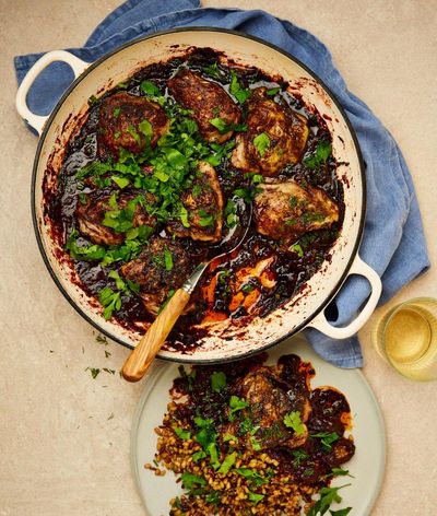 Chicken with charred tomato and hibiscus tinga, and coffee flan – Thomasina Miers’ Mexican recipes