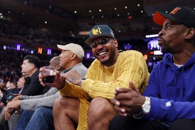 Knicks fans loved alumni like Carmelo Anthony celebrating a playoff win at Madison Square Garden