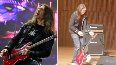 “Smile and keep going. That’s my message”: Watch the moment Kiko Loureiro’s strap falls off mid-solo – in front of Guthrie Govan