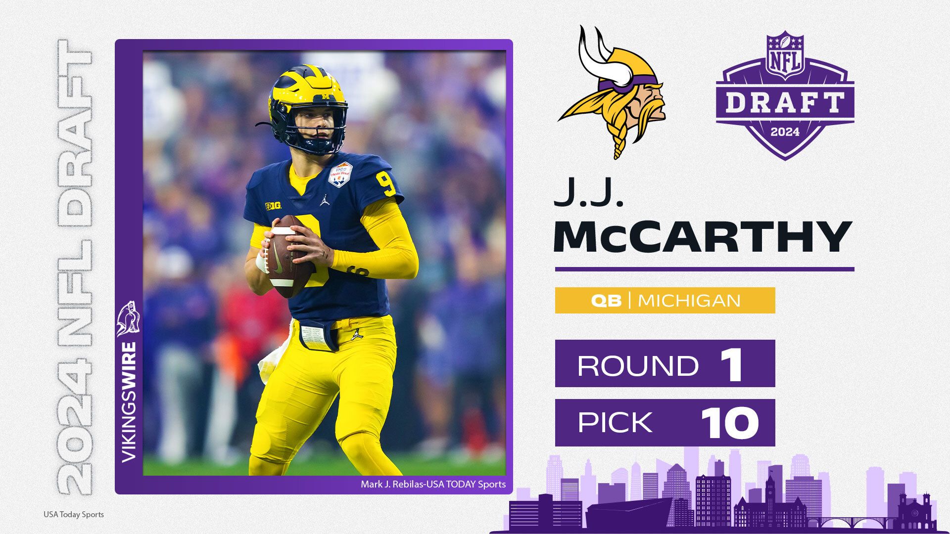 Vikings trade up to select QB J.J. McCarthy in NFL…