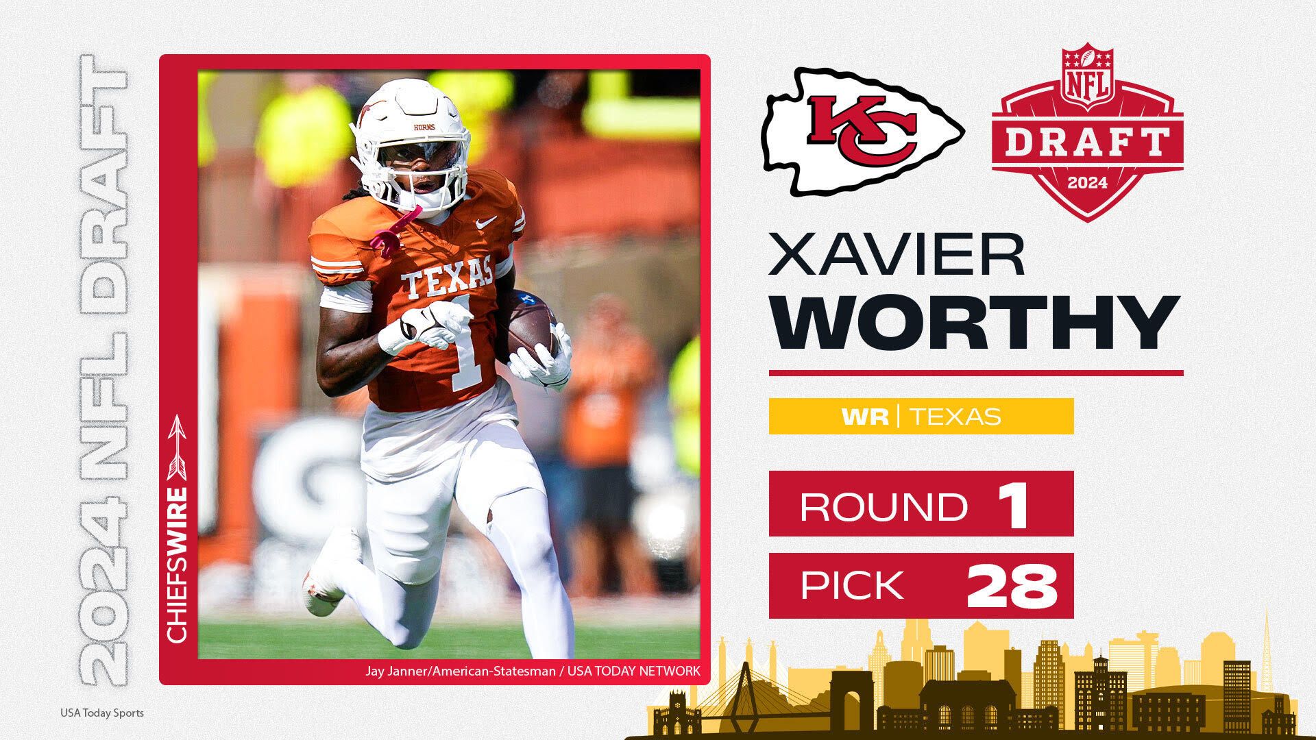 Chiefs select Texas WR Xavier Worthy at pick No. 28 in…