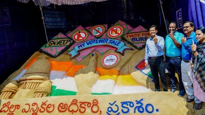 Sand sculpture on voter awareness pulls a crowd in Ongole