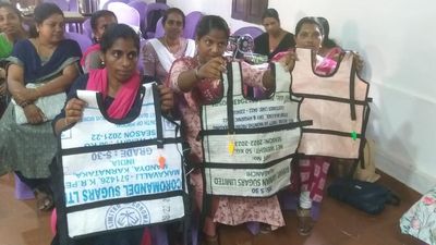 Women given training on making life jackets from plastic rice sacks and water bottles