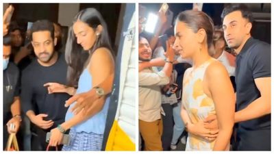 Jr NTR and Ranbir Kapoor turn bodyguards for Pranathi and Alia Bhatt post dinner date; fans say 'love how these men protect their women' - WATCH