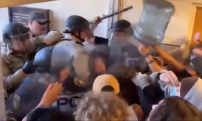 ‘This machine bonks fascists’: US student protester’s water jug becomes symbol of resistance