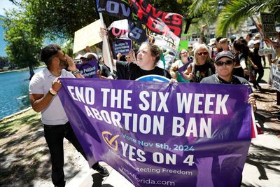 Kamala Harris invokes ‘fight for our freedom’ as Florida six-week abortion ban takes effect