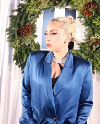 Lady Gaga Stuns In Shimmering Blue Jacket And Chic Jewelry