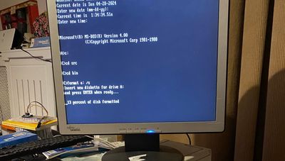 Newly open-sourced MS-DOS 4 installed on an IBM Personal System/2 with a 16 MHz Intel 386 CPU — took 70 minutes to build