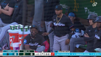 Cameras caught Luis Arráez processing his trade from the Marlins to the Padres in real time