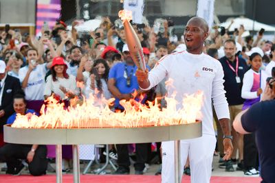 Olympic Torch Relay Cauldron is lit by athletes ahead of Paris 2024