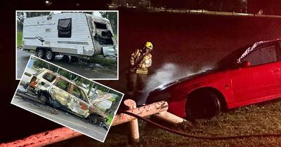 Cars, caravan torched in string of arson attacks at Wallsend