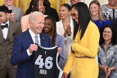 The 6 best moments from the Las Vegas Aces’ White House visit, including a Joe Biden ‘back-to-back’ joke