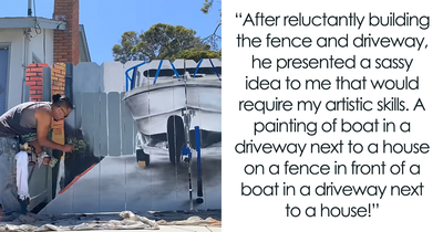 City Demands This Guy Hide His Boat In The Driveway, He Asks Artist To Paint It On The New Fence