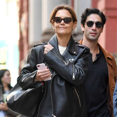 Katie Holmes Toughens Up Her Wardrobe Staples With a Moto Jacket