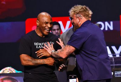 Video: Mike Tyson, Jake Paul have playful faceoff at first press conference in New York