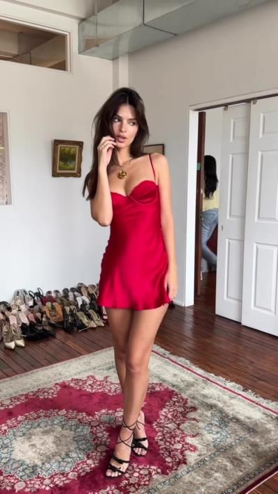 Emily Ratajkowski Radiates Modern Elegance In Red Mini Dress
