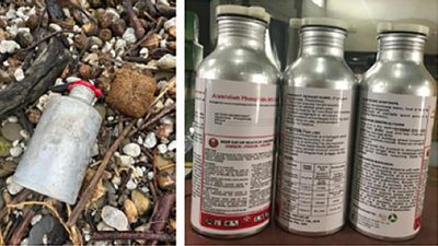 Poisonous chemical canister washes up on beach