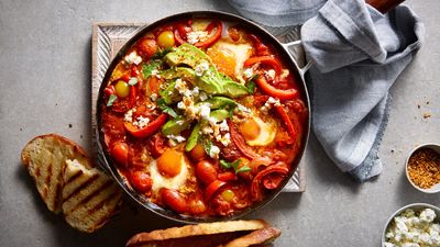 Make summer brunching a breeze with this One-Pan Brunch Eggs recipe