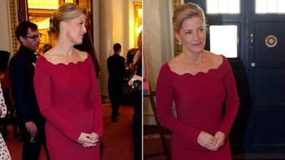 Duchess Sophie’s sultry wine coloured dress with scalloped neckline proves why we all need a pop of red in our wardrobe