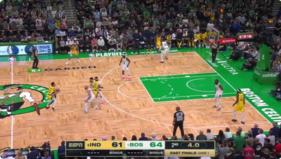 Tyrese Haliburton nailed a breathtaking 3-pointer from the Celtics midcourt logo to tie up ECF Game 1 at half