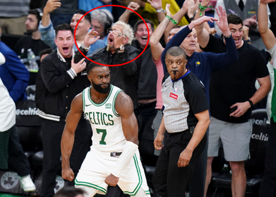 Guy Fieri’s reaction to Jaylen Brown’s game-tying 3 made for the perfect photo