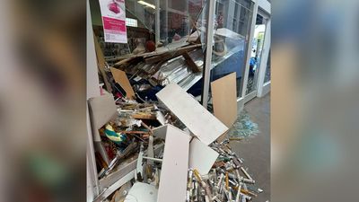 Narrow miss for shoppers as car ploughs through centre