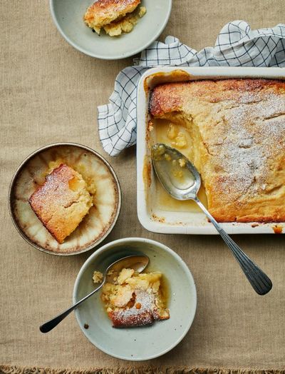 Ravneet Gill’s recipe for self-saucing elderflower and lemon pudding