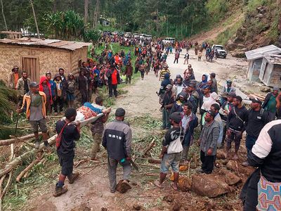 Emergency convoy takes provisions to survivors of devastating landslide in Papua New Guinea