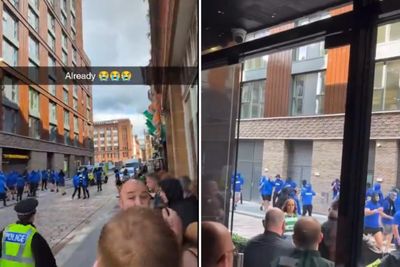 Rangers fans confront Celtic supporters outside bar in Glasgow