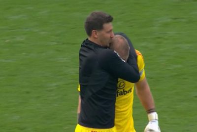 Joe Hart cries on the pitch after Celtic win over Rangers